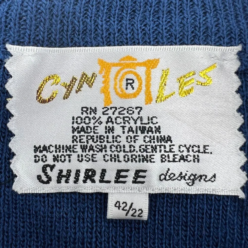 Vintage Cyn Les Shirlee Embroidered BUTTERFLY Sweater Blue Size 22
